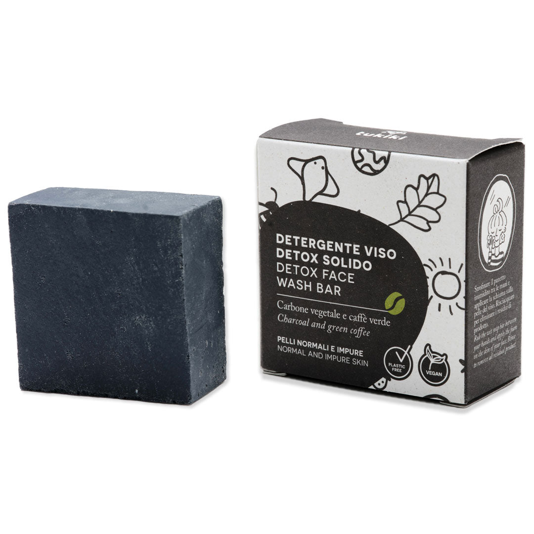 prodotto detergente viso solido detox per pelle impura da 70gr con packaging