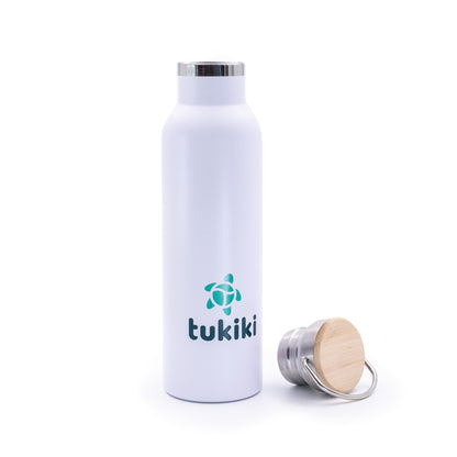 bottiglia termica bianca tukiki da 600ml con tappo in legno
