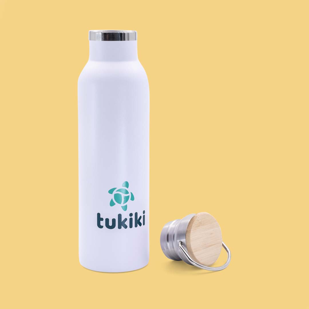 bottiglia termica bianca tukiki da 600ml con tappo legno